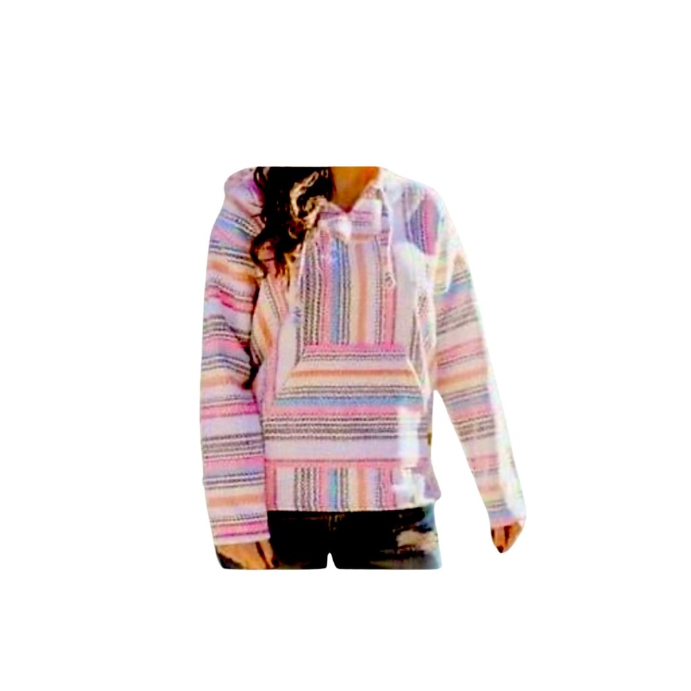 No Bad Days Womens Rainbow Baja Hooded Poncho Small🌈